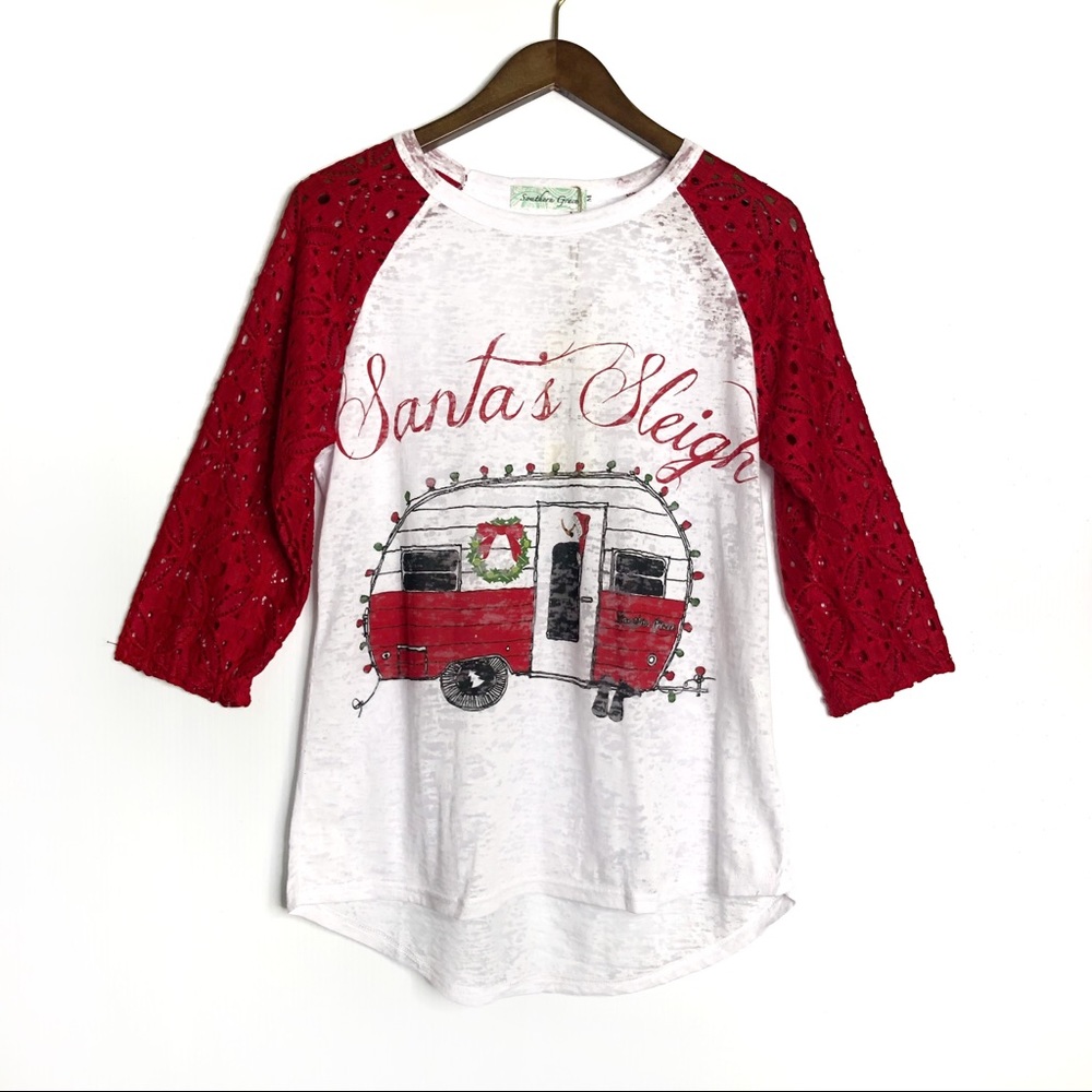 LAST ONE New Santas Sleigh Camper Christmas Raglan